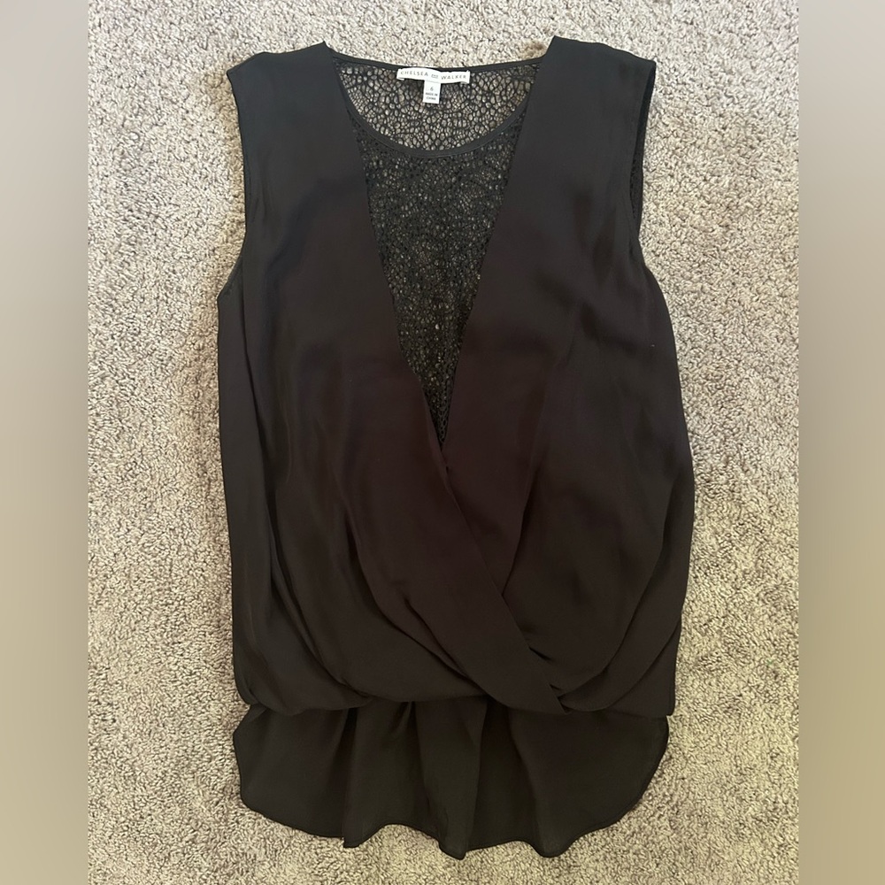 Chic Black Lace-Trimmed Blouse